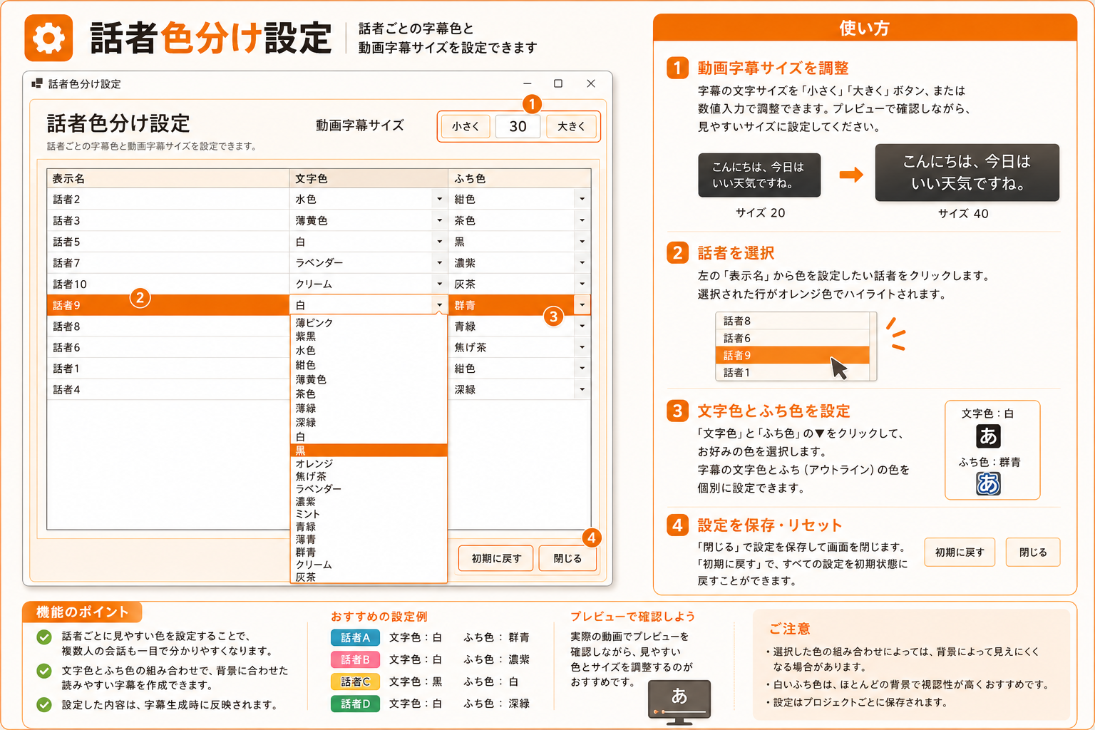 話者色分け設定の説明