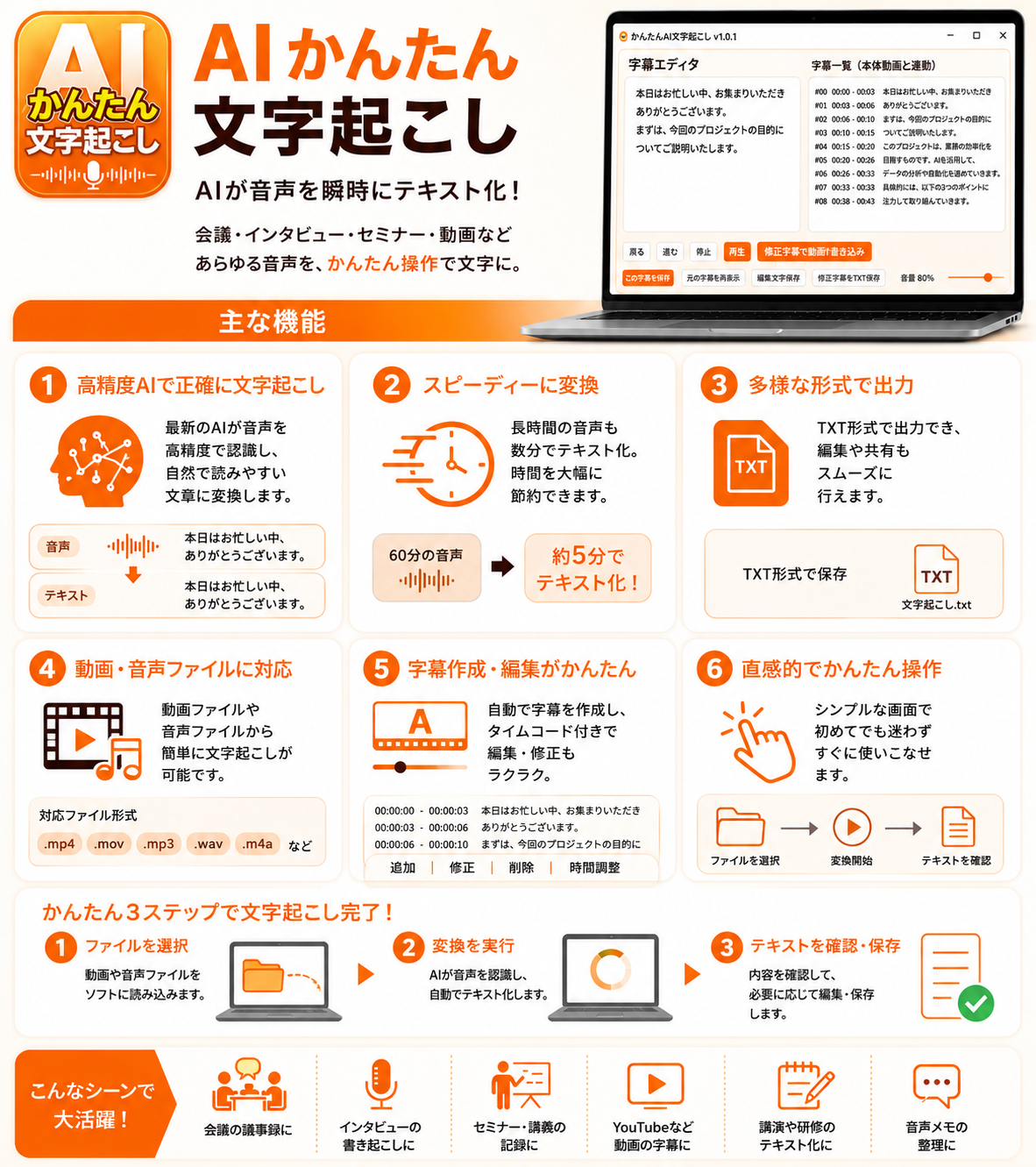 3ステップ説明と利用シーン